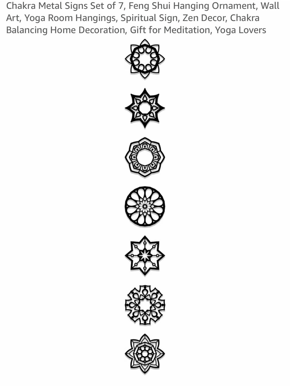 Chakra Metal Wall Signs Set of 7 – Black Spiritual Hanging Ornaments